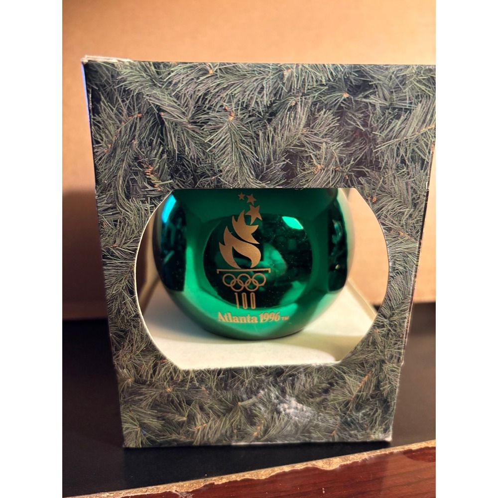 Signature Of Christmas 1993 Green Glass Ball Ornament new Atlanta Olympics 1996